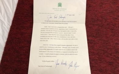 John Major signed letter to Lord Yarborough