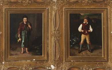 Ludwig Knaus: Portrait of a street boy and a farmer's son. Signed L. Knaus. Oil on copper panel. 21×16 cm. (2)