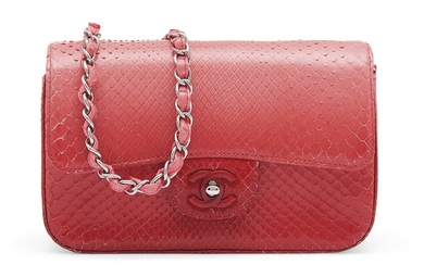 AN OMBRÉ PINK & RED PYTHON NEW MINI SINGLE FLAP WITH SILVER HARDWARE, CHANEL, 2016