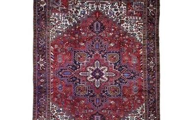 Red Semi Antique Persian Heriz Hand-Knotted Oriental