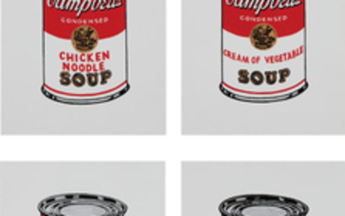Richard Pettibone, Chicken Noodle; Cream of Vegetable; Cheddar Cheese and Tomato Rice, from Andy Warhol, '32 Cans of Campbell's Soup,' 1962