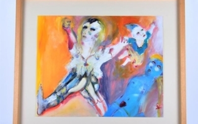 Sarah Lee (20th century) British 'Acrobat', 1989, oil on paper, 40 cm x 50 cm, Contemporary Art Society Market label verso,...