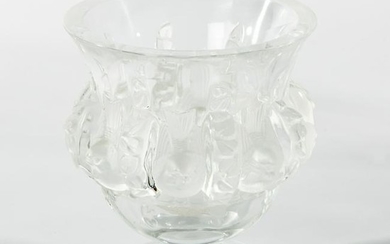 Style of Lalique, a glass vase with bird decoration