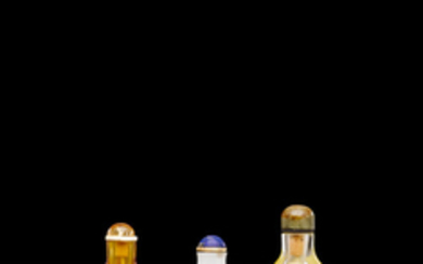 Three overlay decorated glass snuff bottles
