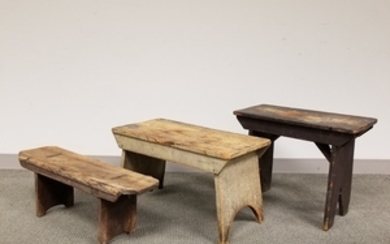 Three Small Painted Pine Benches