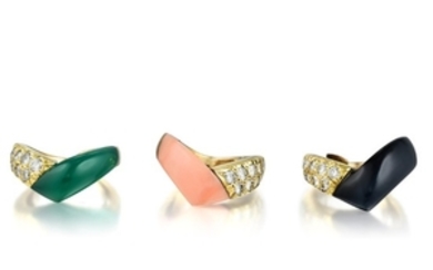Van Cleef & Arpels Coral Onyx and Diamond Rings