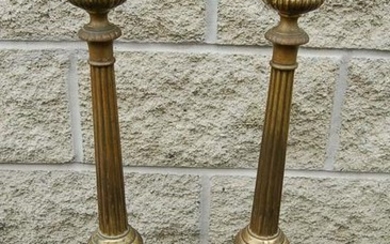 Pair of Vintage Altar Candlesticks + Brass + 24" ht. +