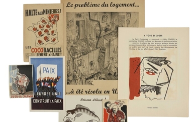 64B Georges (Youri) ANNENKOV (1889-1974) Ensemble de 7 vignettes, placards, brochures et cartes postales anticommunistes...