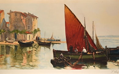 64C Georges (Youri) LAPCHINE (1885-1950/51) Vue de Martigues Aquatinte en couleurs, signée en bas à...