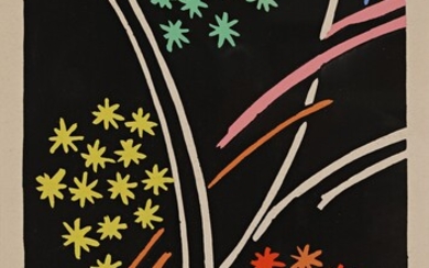 64D Sonia DELAUNAY (1885-1979) Composition, 1930 Pochoir en couleurs sur vélin, planche extraite du folio...
