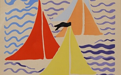 64E Sonia DELAUNAY (1885-1979) Les voiliers, 1930 Pochoir en couleurs sur vélin, planche extraite du...