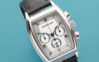Breguet. An 18K white gold automatic calendar chronograph tonneau form wristwatch