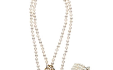 74064: Diamond, Cultured Pearl, Gold Jewelry Suite Sto