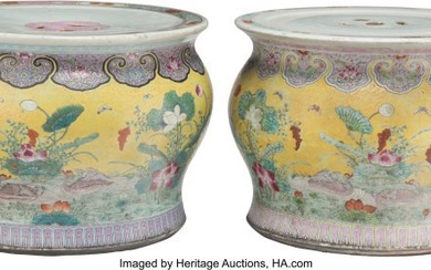 78064: A Pair of Chinese Famille Jaune Enamel Yellow-Gr