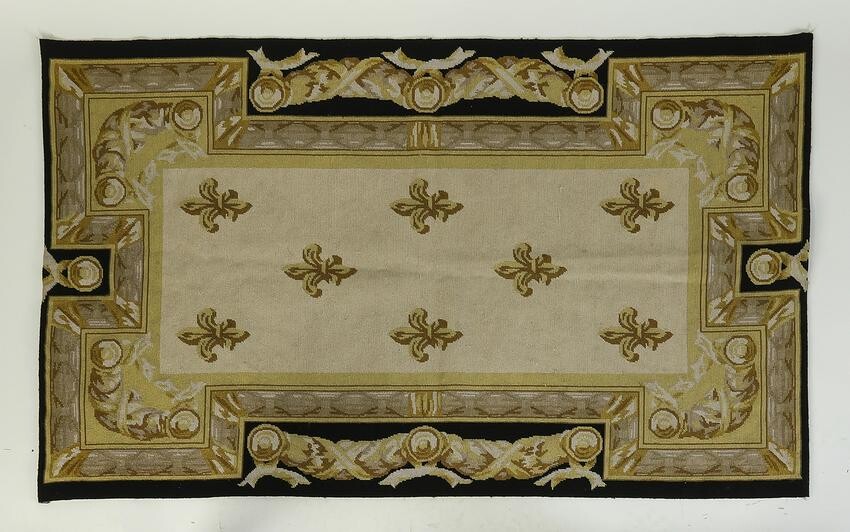 Aubusson style needlepoint rug with fleur de lis