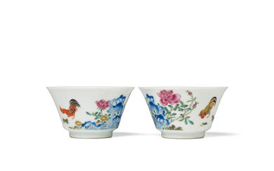 TWO RARE FAMILLE ROSE CHICKEN CUPS