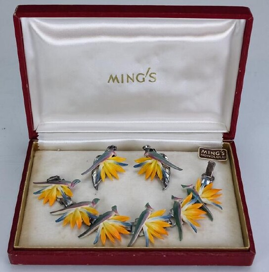 Ming's Sterling Bird Of Paradise Bracelet Earrings