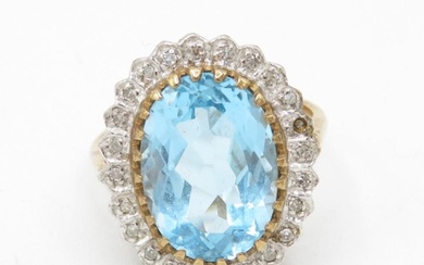 9ct gold Swiss blue topaz single stone with diamond frame co...