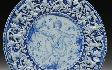 A 17th-18th century blue maiolica plate, Pavia