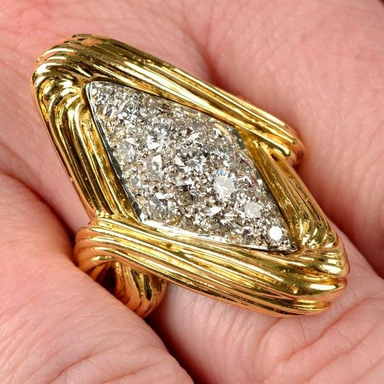 A 1970s 18ct gold pavÃ©-set diamond cocktail ring, by Kutchinsky.Estimated total diamond weight