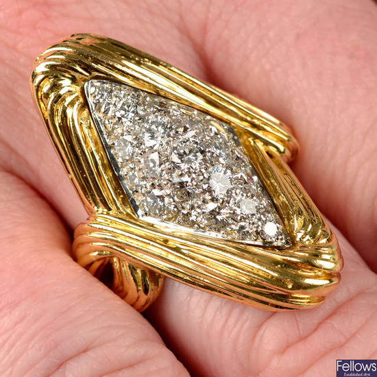 A 1970s 18ct gold pavé-set diamond cocktail ring, by Kutchinsky.