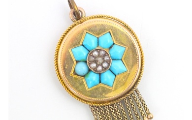 A 19th century style turquoise coloured stone set pendant/lo...