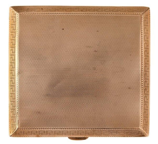 A 9ct gold cigarette case, by Asprey, c. 1919, square engine turned decoration, 8.5 x 8.5cm, signed Asprey London, British hallmarks for Chester 1919