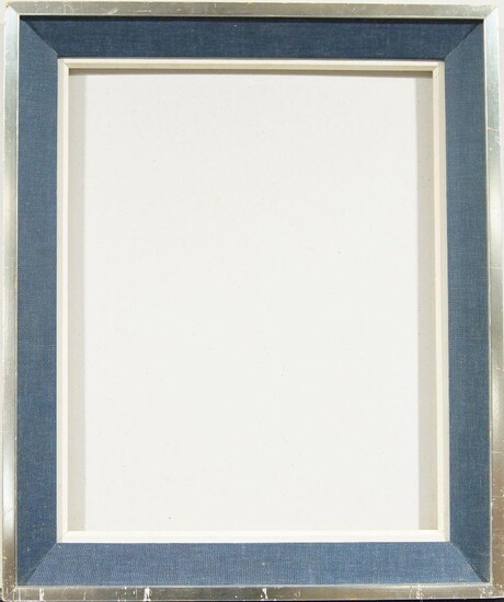 A Blue Linen-Mounted, Parcel White Painted and Silvered Frame, c.1960s, with wedge sight and frieze and plain top edge, 39.7 x 49.8 cm (sight): together with twenty-one further moulding, composition, gilded and painted frames, mostly mid-late 20th...