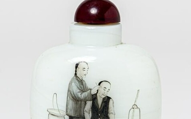 A CHINESE WHITE-GLASS(?) SNUFF-BOTTLE, probably