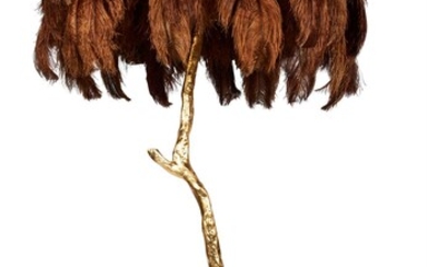 A 'CHOCOLATE' RESIN AND OSTRICH FEATHER FLOOR LAMP, BY A MODERN GRAND TOUR