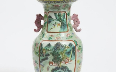 A Canton Enameled Celadon Vase, Late 19th/Early 20th