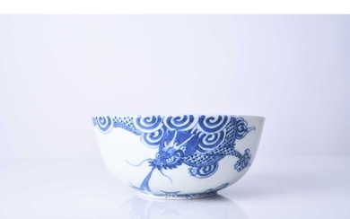 A Chinese 'Bleu de Hue' blue and white dragon bowl, 18th cen...