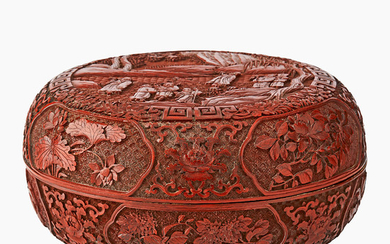 A Chinese Carved Cinnabar Lacquer Box and Cover