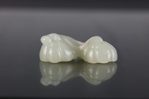 A Chinese White Jade Carving Double Lotus Button Qing