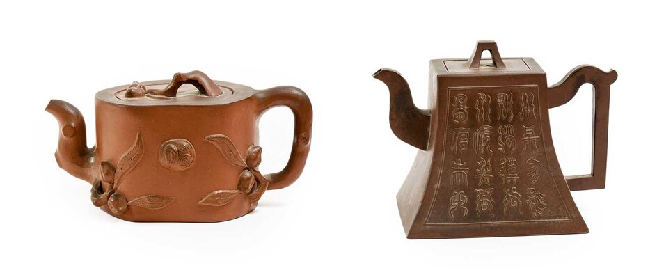 A Chinese Yixing Red Stoneware Teapot and Cover, late Qing Dynasty