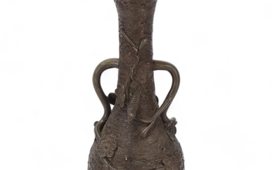 A Chinese bronze 2-handled vase, with birds and flowers in h...