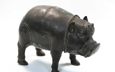 A Chinese bronze standing boar, 19th/early 20th century