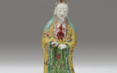 A Chinese enameled porcelain figure of Guanyin, Qing