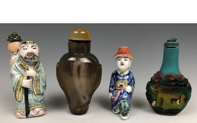 A Chinese hardstone snuff bottle, 8 cm high, and three other...