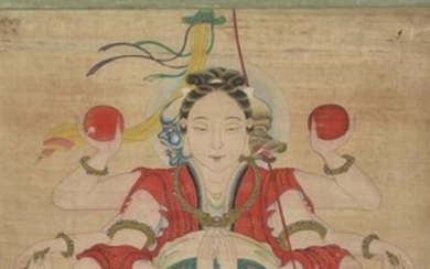 A Chinese painting of a seated buddha
