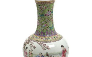 A Chinese porcelain vase, decorated in enamel colours with ladies and playing...