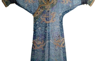 A Chinese purple-ground embroidered summer dragon robe, late 19th century
