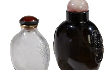 A Chinese smokey quartz snuff bottle and rose quartz