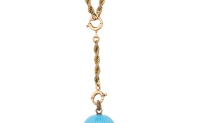 A Continental blue enamel egg pendant necklace, on 9ct gold ...