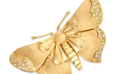 A DIAMOND BUTTERFLY BROOCH with textured body and wings