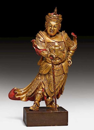 A FINE WOOD SCULPTURE OF WEITUO.