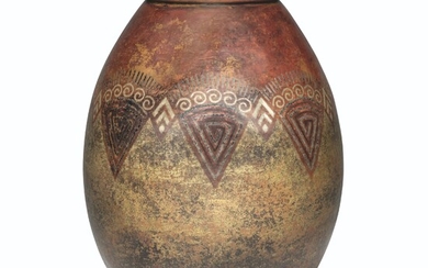 A FRENCH OVAL-SHAPED DINANDERIE PATINATED-COPPER VASE