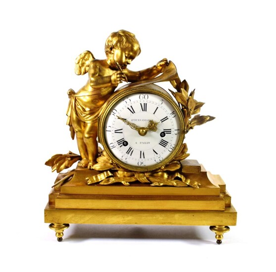 A French Louis XVI Bronze Ormolu Striking Mantel Clock, signed Courvoister A Paris, circa 1770,...