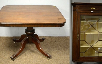 A Georgian style mahogany corner cupboard and a Victorian mahogany breakfast table