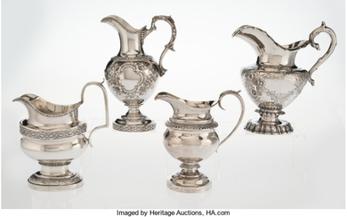 A Group of Four American Coin Silver Cream Pitchers (mid-19th century)